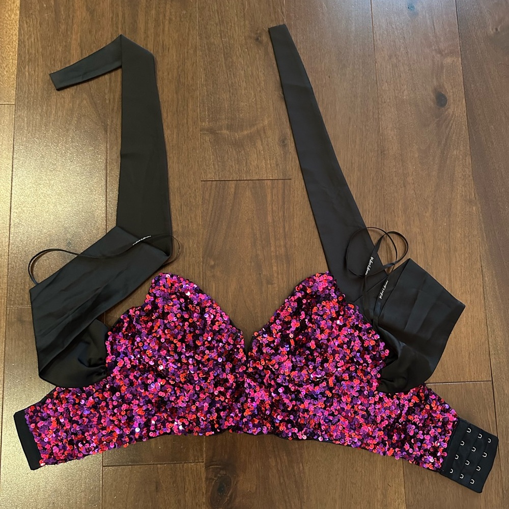 For Love And Lemons Pink and Black Sequin Top